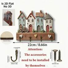 1pc 2D Wooden Multi-Function Key Holder - Key Storage Hook, Featuring "House Heart Bicycle" Pattern, Equipped With Metal Hooks, Suitable For Wall Decor, Porch Decor, Room Decor, Villa Decor And Seasonal Home Decor - Multicolor - View 7