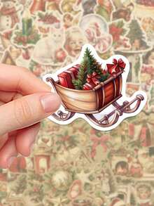100pcs Retro Christmas PVC Stickers-Perfect For Diaries, Notebooks, Scrapbooks, Photo Albums, And More. These Cool, Artistic Stickers Are Ideal For Parties, Giveaways, Rewards, And Holiday Gifts. - A - View 6