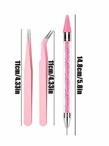 1pc Rhinestone Picker Tool, Dual-Head Dotting Pen And 2 Pairs Of Tweezers (Pink, Pink) - Choose Black Or White, Suitable For Picking Up Rhinestones And Accessories For Nail Art And Rhinestone Decoration - Multicolor - View 9
