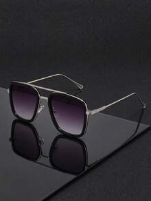 1pc Men's Fashion Glasses Cross-Border Double Bridge Aviator Frame New Style Cycling Driving Square Frame Slimming High-End Metal Frame - Retro - View 6