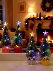 LED Pine Needle Colorful Christmas Tree, Glowing Candle Light, Creative Colorful Small Wind Lantern, Suitable For Room, Living Room, Holiday, Party, Birthday, Desktop Atmosphere Decoration, Christmas Holiday Gift - Pine Tree - View 6
