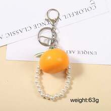 1pc Resin Apple Orange Keychain With Faux Pearl, Y2K Aesthetic Fruit Bag Charm For Purse Car Keys, Gift For Teens - Multicolor - View 13