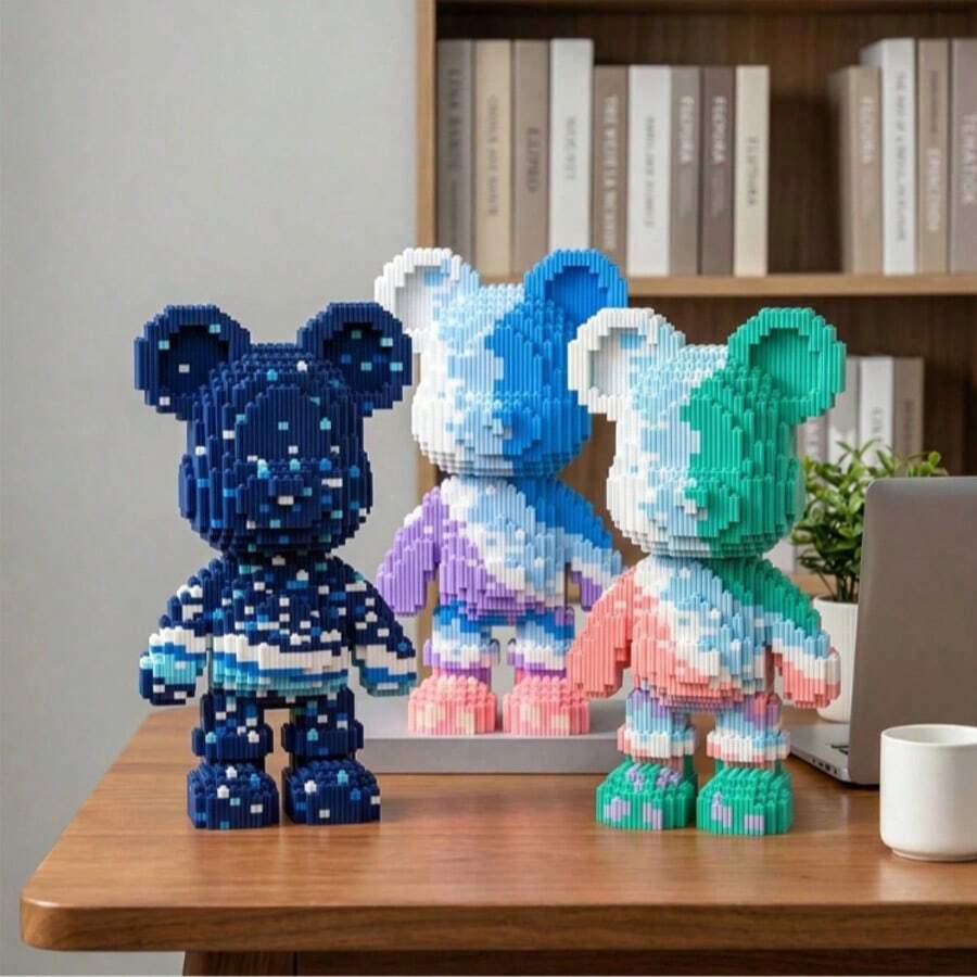 4660pcs Gradient Bear Building Block Set - Large DIY Stress Relief Assembly Toy, Colorful Pixel Art Bear Model, Perfect For Teens And Adults Room Decor, Ideal Gift For Birthday, Mother's Day, Christmas, Valentine's Day And Graduation Season - Multicolor - View 1