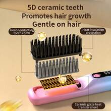 Wireless Negative Ion Straightening Comb, 2-In-1 Straightening & Curling Hot Comb, 3 Temperature Settings 160℃/180℃/200℃, 5D Ceramic Teeth, Type-C Charging Portable Women's Hair Styling Tool, Suitable For Daily & Travel Styling - B - View 6