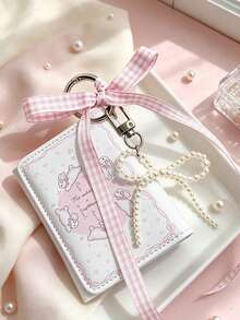 Cute Short Card Holder + Plaid Ribbon Pearl Bow Pendant, INS Style Bow Decor, Multi-Slot Fashion Trifold Wallet, Can Hang Phone And Keys, Commute, Office, Campus Daily, Travel Essential, Exquisite Girl Accessory, Minimalist Bow Design; Bus Card Holder, Bank Card Holder, Subway Card Storage, Portable, Back To School Dorm Essential; Suitable For Office Workers And Students, Perfect Gift; Back To School Season, Christmas, Halloween, Travel Essential - Multicolor - View 9