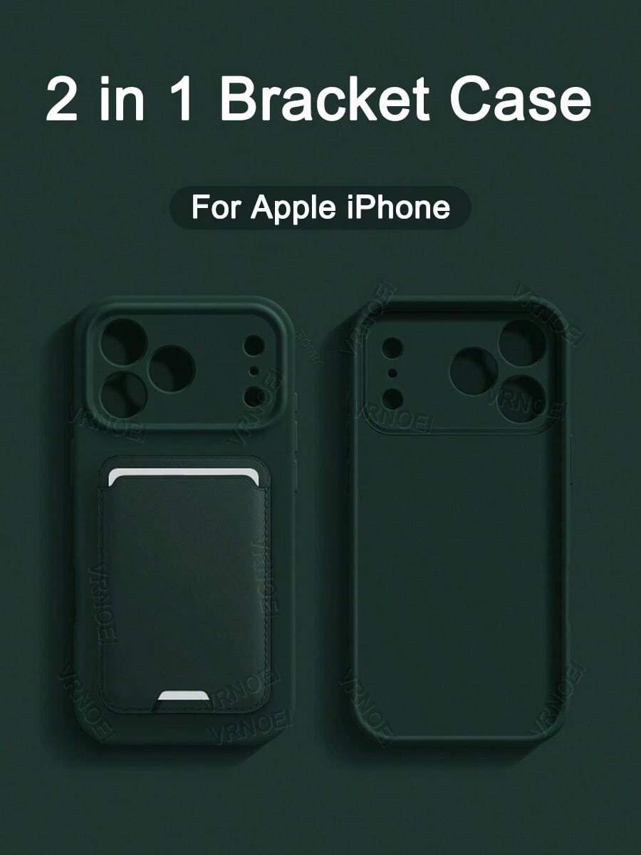 VOUVI 全機身保護純色錢包卡夾手機殼,相容 iPhone 17 16 15 14 13 12 11 18 Pro Max,極簡防護套,相容 Apple 17e 16e 14 15 Plus Air,手機配件 - 墨綠色 - 查看 1