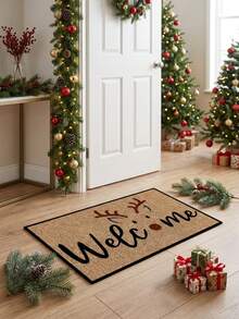 1pc Christmas Deer Welcome Door Mat, Fun Style All Season Faux Cashmere Material Entryway Rug, Machine Washable Door Mat, Suitable For Kitchen, Dining Room, Hallway, Bathroom, Bedroom, Patio Decor, Christmas Holiday Atmosphere Decoration - A - View 2