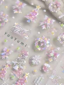 1 Crystal Diamond Pink Embossed Nail Art Charm Sticker Popular Self-Adhesive Winter Nail Charm Sticker Cute Christmas Nail Decoration Sticker DIY - Multicolor - View 1