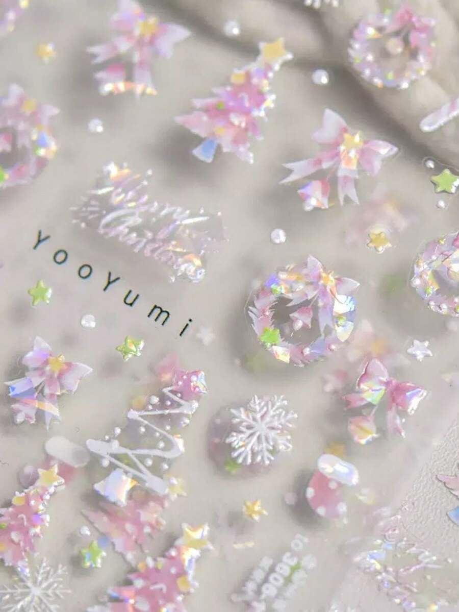 1 Crystal Diamond Pink Embossed Nail Art Charm Sticker Popular Self-Adhesive Winter Nail Charm Sticker Cute Christmas Nail Decoration Sticker DIY - Multicolor - View 1