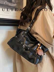 1pc Solid Color PU Leather New Women's Backpack, Shoulder Bag, Tote Bag, Fashion Square Handbag, Zipper Closure, Double Handles, Suitable For Commuting, Shopping, Dating - Black - View 5