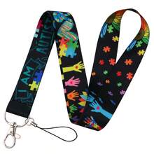 Colorful Puzzle Piece Autism Awareness Lanyard, Printed Neck Strap For Keys, Phone Lanyard ID Card Holder Strap For School Work, Lovely Gift - Multicolor - View 16