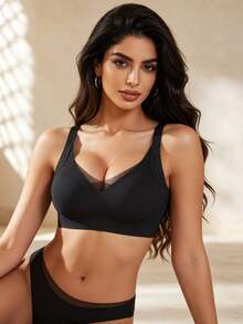 Temptuelle Women's Seamless Wireless Padded Bra, Invisible Underwear - Black - View 1