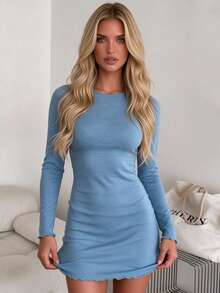 Women's Autumn Basic Backless Bodycon Knit Slimming Short Dress For Commuting - Blue - View 4