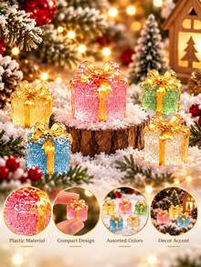 30PCS Christmas Gift Box Ornaments, Colourful Present Box Figurines For Christmas Village, Tabletop, Shelf, Mantel And Festive Home Decor - Clear Gift Box - View 2