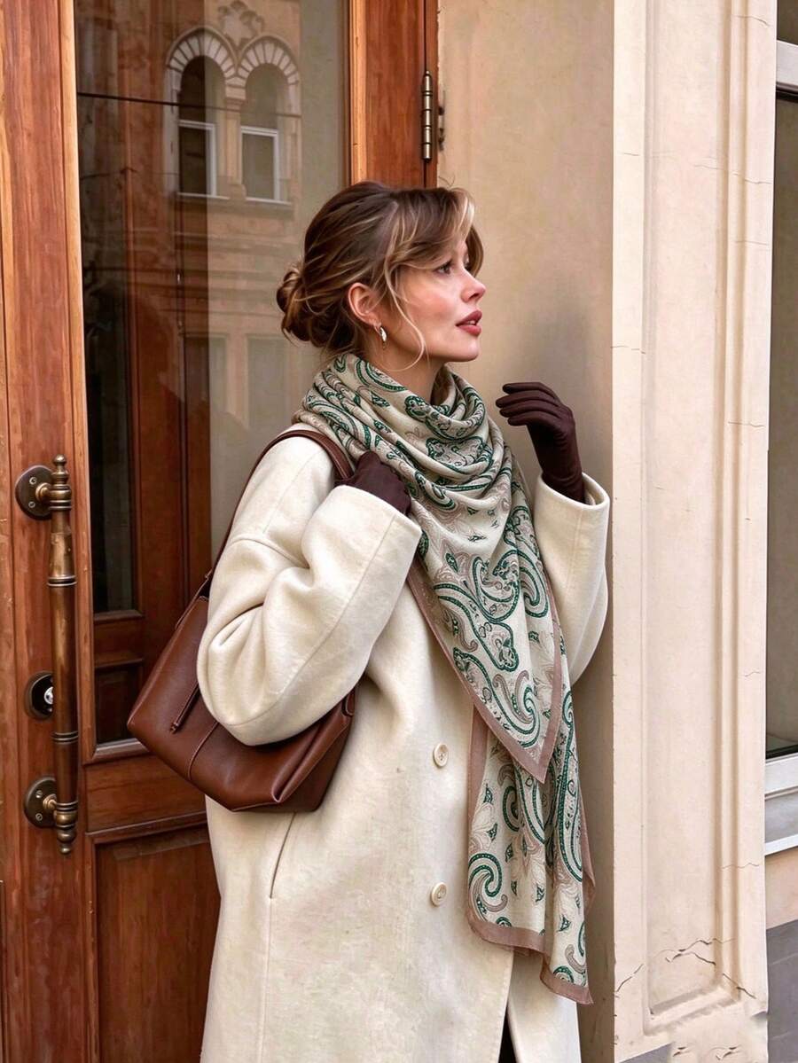 1PcWomen Vintage Paisley Print Oversized Scarf, Old Money Style Lightweight Wrap Shawl For Daily Wear - Multicolor - View 1