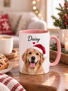 Customized Santa Hat Christmas Ceramic Mug, Personalized Pet Photo Mug, Humorous Dog Mom Gift, Dog Lover Christmas Mug - Multicolor - View 7