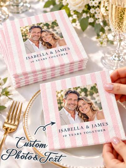 Personalized Striped Cocktail Napkins, Can Print Your Favorite Photos And Custom Text, Colorful Striped Beverage Napkins, Made Of Lightweight Disposable Paper Material, Offering Multiple Macaron Color Striped Backgrounds To Choose From. Suitable For Various Important Celebrations, Christmas Parties, Couple Anniversaries, Pet Photo Gifts, Graduation Party Decorations, Customized Party Gift Napkins. Applicable For Weddings, Birthdays