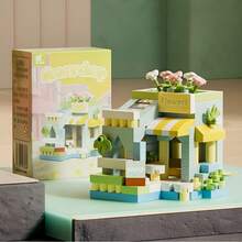 1pc Mini Street View Flower Shop Building Blocks Set, Pastel Macaron Color DIY Assembly Model With Floral Details, Desktop Ornament Collectible Display Piece, Home Decor Creative Gift For Building Enthusiasts Teens And Adults - Multicolor - View 9