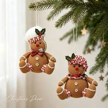 4pcs Vintage Red And White Plaid Gingerbread Man Figurines, Christmas Desktop & Window Display Decor, Christmas Party Gift - Multicolor - View 4