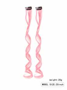 2pcs Pink Clip-On Curly Wavy Hair Extensions, Synthetic Fiber Hair Pieces Suitable For Daily Wear, Princess Party, Festival, Y2K Style Hair Accessories,Halloween Costume And Cosplay - Multicolor - View 3