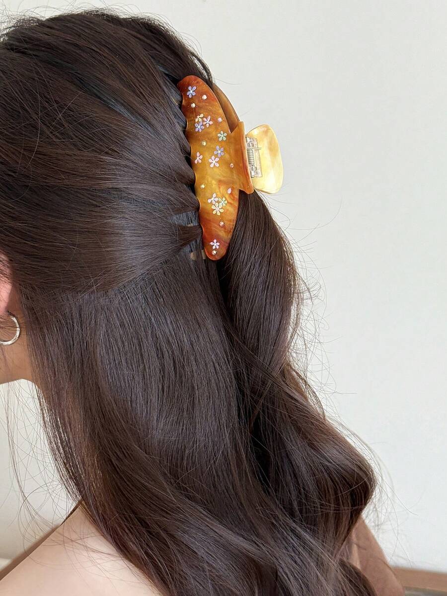 1 buah Jepit Rambut Wanita Motif Gradien Warna Vintage Tie Dye dengan Hiasan Bunga Rhinestone, Jepit Rambut Asetat, Aksesori Rambut Serbaguna untuk Sehari-hari/Kencan/Perjalanan - MultiWarna - View 1