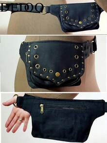 Dedoo 2026 New Black Rivet Flap Cargo Style Style Multifunctional Minimalist Canvas Waist Bag, Unisex Handmade Travel Bag - Black - View 2