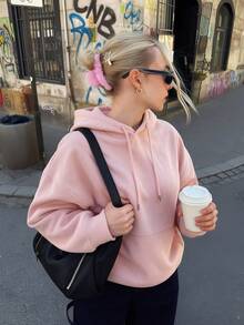 Women's Autumn/Winter Hooded Sweatshirt With Samurai Sword And Cherry Blossom Graphic, Y2K Style - Sand Red - View 4