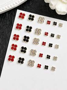 12Pcs Luxury Four-Leaf Clover Nail Art Charms, Alloy Rhinestone Super Shiny Lucky Clover Nail Decor, Wearable Nail Accessories - Multicolor - View 6
