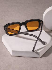 1 PC Men's Lightweight Square Fashion Glasses Solid Color PC Frame Soft Tinted Lens Casual Chic Style For Daily Street Travel Look With Glasses Box - Multicolor - View 5