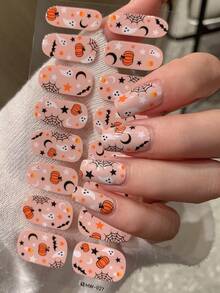 1pc 16pcs Halloween Nail Stickers, Fashion Nail Art Stickers, Waterproof Self-Adhesive, Easy To Use, Suitable For Holiday And Party Decoration - Multicolor - View 1