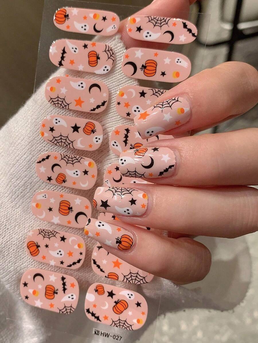 1pc 16pcs Halloween Nail Stickers, Fashion Nail Art Stickers, Waterproof Self-Adhesive, Easy To Use, Suitable For Holiday And Party Decoration - Multicolor - View 1
