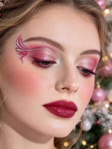 1pc Pink Glitter Butterfly Eyeliner Sticker, Self-Adhesive Glitter Rhinestone Eye Patch, Face Glitter Accessory, Suitable For Music Festival, EDM Party, Christmas, Cosplay, Stage Makeup DIY - Multicolor - View 4