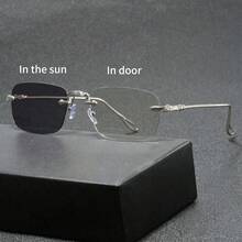 1 Pair Neutral Photochromic Glasses Non-Prescription Suitable For Phone Computer Glasses Outdoor Fashion Glasses - Silver - View 2
