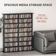 16-Compartment Media Shelf - Black - Black + Engineered Wood - View 3