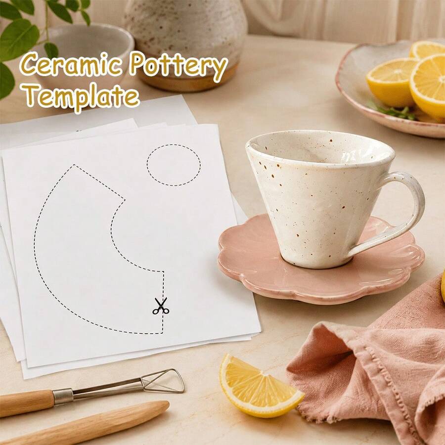 Teacup Pottery Template For Slab Building, 2pcs PET Ceramic Pottery Template, Clay Handbuilding Cup Template, Pottery Making Template Tool For DIY Ceramic Cups, Pottery Studio Supplies - White - View 1