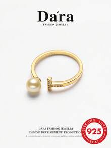 DARA Sea Gold Akoya Pearl Open Ring, S925 Silver 5-6mm High Luster, Luxury Gift Box Holiday Gift For Women - Gold - View 1