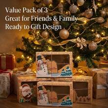 3/6/9/12 Pack Christmas Kraft Gift Boxes With Clear Window, Xmas Decorative Present Boxes With Twine & Blank Hang Tags, Santa Snowman Winter Cabin Pattern Holiday Wrapping Boxes For Xmas Party Decor - View 12