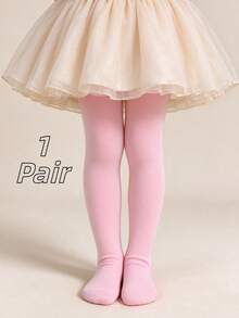 1 Pair Baby Tights, Infant Leggings, One-Piece Tights, Princess Style, Baby Girl Dance Socks, Solid Color, Versatile Minimalist Style - Pink - View 6