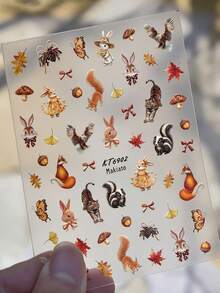 Beautizon Nailartlab Autumn Forest Cartoon Animal Nail Stickers (Rabbit And Fox Patterns) - Self-Adhesive Waterproof Nail Decals And Accessories, Suitable For Girls DIY Autumn Nail Art Decoration - Multicolor - View 6