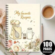 1pc Blank Recipe Notepad With Spiral Binding - Retro Watercolor Cover And Horizontal Recipe Lines - Portable Cookbook Suitable For Cooking, Meal Planning, Gift For Chefs And Food Writers - One Book (50 Pages, 100 Pages) - View 3