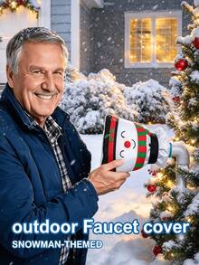 1pc Christmas Snowman Pattern Outdoor Faucet Insulated Cover, Outdoor Water Pipe Anti-Freeze Protection Bag, With Hook And Loop Strap Waterproof Cold-Resistant Fabric Faucet Protector, Suitable For Yard, Backyard, Patio, Autumn/Winter Water Pipe Anti-Freeze, Faucet Protection Accessories - Multicolor - View 8