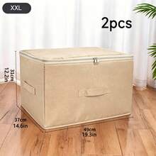 Zippered Storage Box With Handle, Foldable Storage Bin With Lid, Home Cube Storage Basket, Wardrobe Clothes Organizer - Beige - View 16