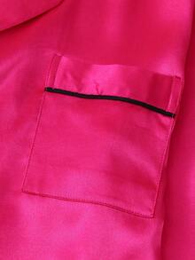 2pcs Satin Solid Color Pajama Set, Sweet & Cute Lapel Button Long Sleeve Top And Pants, Women's Sleepwear And Loungewear Suitable For Home Use - Hot Pink - View 5