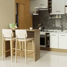 Isla Barra Comedor Desayunador Antecomedor 120cm Marrón, Juego de Mesa de Bar con 2 Taburetes Acolchados, Mueble Auxiliar para Cocina y Comedor - Marrón - Ver 3