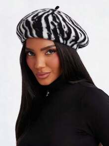 1pc Redisu Animaruhand Soft Plush Hat, Sofuto Autumn/Winter Zebra Stripe Photo Collection, Daily Wear, Suitable For Photography - A - View 5