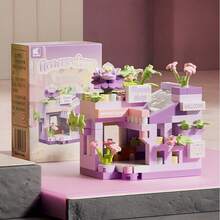 1pc Mini Street View Flower Shop Building Blocks Set, Pastel Macaron Color DIY Assembly Model With Floral Details, Desktop Ornament Collectible Display Piece, Home Decor Creative Gift For Building Enthusiasts Teens And Adults - Multicolor - View 17