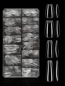 600pcs Thickened Transparent Nail Tips (Natural Or Carved Style Optional), Multiple Shapes Available (E.G., Square), Thickened Tip Design, Perfect Fit For Natural Nails, Ideal Choice For Nail Styling - Clear - View 2