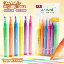 12pcs Soft Tone Fluorescent Markers With Outline Pens, Layerable Fluorescent Markers, Student Note Marking Pens, Highlight And Doodle Pens, No Bleed, Quick-Drying Ink, For Journaling, Bible Study, School And Office Use - Multicolor - View 2