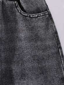 Tween Girl Loose Multi-Functional Comfortable Solid Color Straight Leg Wide Leg Denim Jeans - Black - View 4