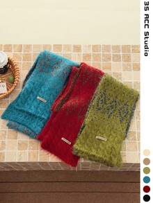 Wool Blend Argyle Knit Scarf, Warm Winter Scarf For Women, Diamond Pattern Wool Knit Scarf, Colorful Dots Winter New Style, Versatile Thick Red Warm Neck Warmer For Men, Couples, Students, Cold Protection - Multicolor - View 5